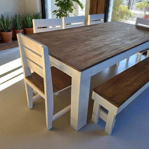 10 Seater with 6x chairs + 1x bench (White & Brown)